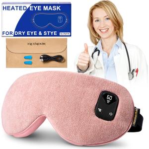 Heated Eye Mask for Warm Compress: Dry Eyes Blepharitis Stye Hot Relief,1500 MAh - Electric Cordless Heating Pad for Traveler Computer Tied Eyes - Rechargeable Washable Pink