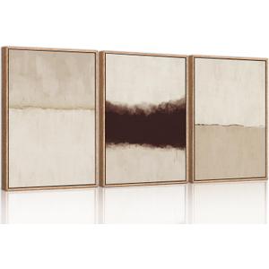 CHDITB Large Abstract Framed Canvas Wall Art Set, Modern Neutral Wall Decor, Minimalist Textured Wall Painting, Beige Blown Art Print for Living Room, Bedroom, Dining Room, Office, Bathroom -16"x24"x3