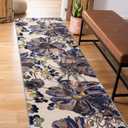 Rugshop Cream Bright Flowers Non Slip Non-Shedding Runner Rug for Hallway, Kitchen and Entryway, 2' x 10'