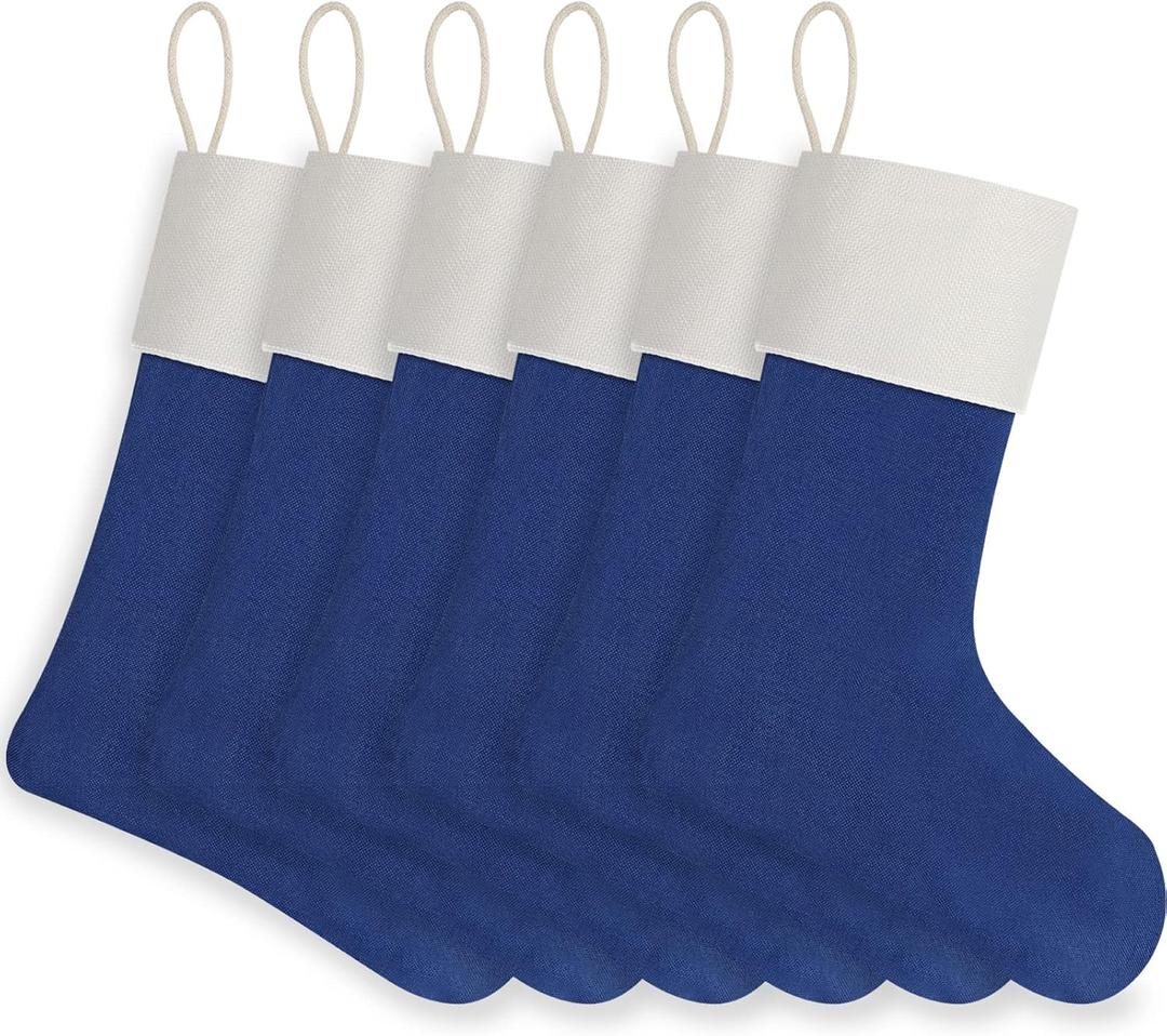 Christmas Stocking 18 Inch 6 Pack Blue Decorative Hanging Xmax Personalized Stockings Bulk for Sublimation Blanks