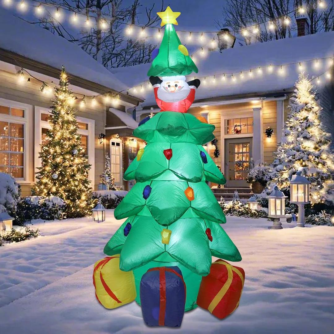 yofit 6 Ft Christmas Inflatables Outdoor Decorations, Inflatable Christmas Tree with Santa & Gift Boxes, Blow up Inflatable Tree with LED Lights for Indoor Outdoor Garden Yard Lawn Holiday Party