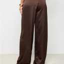 WDIRARA Women's Satin Pants Elastic Waist Wide Leg Pants Loose Trousers (Brown, L)