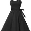 Topdress Women's Vintage Polka Audrey Dress 1950s Halter Retro Cocktail Dress Black M