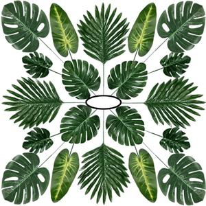 60 Pieces 5 Kinds Artificial Palm Leaves with Faux Stem, Tropical Party Decorations Jungle Monstera Leaves Safari Leaves for Hawaiian Luau Party Jungle Beach Table Leave Decorations