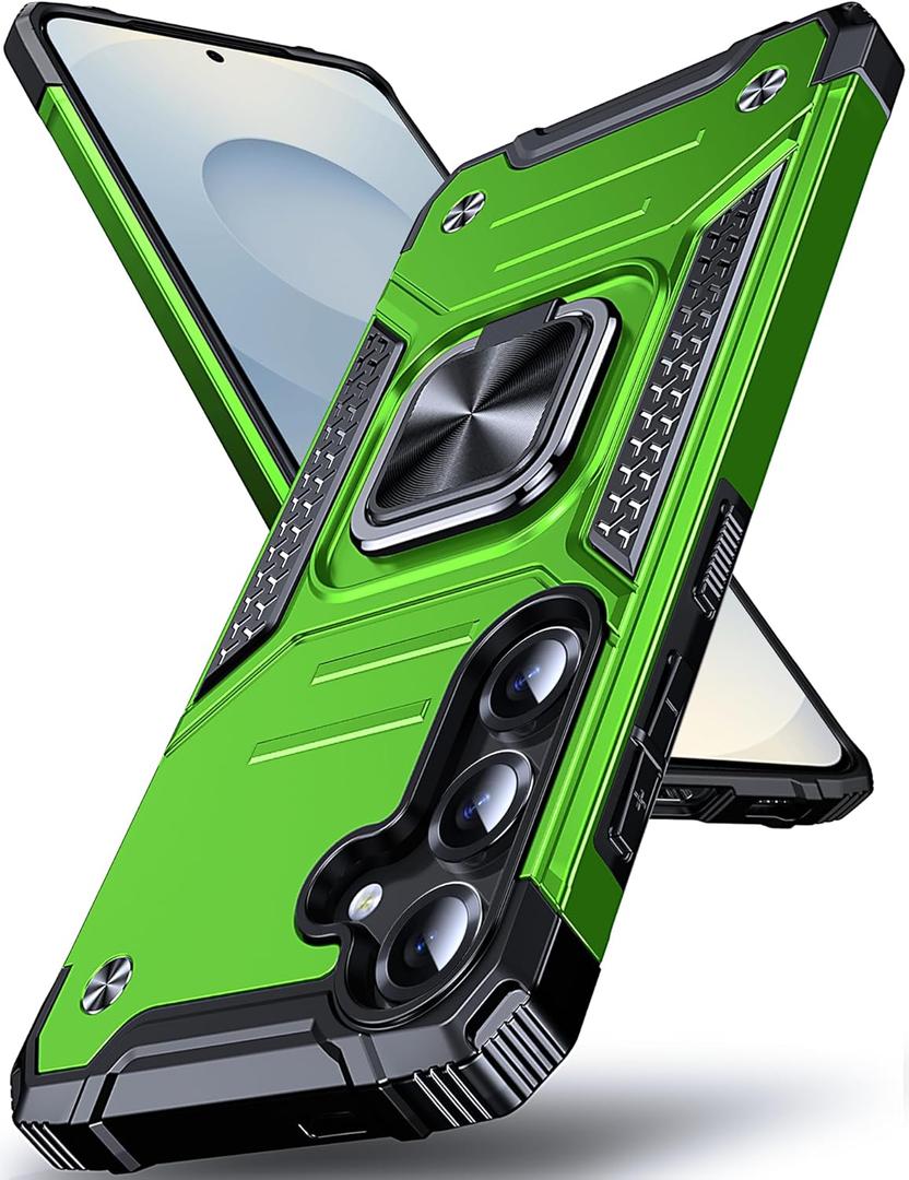 DASFOND Galaxy S25 FE Case with Stand, Enhanced 360 Rotatable Metal Ring Kickstand Military Grade Impact Resistant Shockproof Protective Phone Case Cover for Samsung Galaxy S25 FE, Grass Green