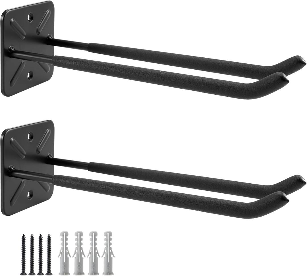Sinoer Heavy Duty Garage Double Hooks, Ladder Hooks for Garage Wall Mount, 80KG Load Capacity, 32CM Extended Length, Multi-Functional Storage Hooks for Ladders, Bikes, Tools, Garden Equipment-(2 Pack)