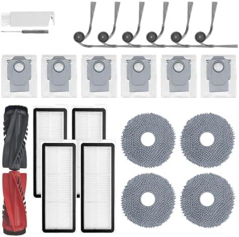 24Pcs Qrevo S5V Accessories Kit Replacement Compatible with Roborock Qrevo S5V/Curv/Edge Robot Vacuum, 1Pair Main Brush, 4 Mop Cloth Pads, 6 Side Brushes, 4 HEPA Filters,6 Dust Bag, 1 Cleaning Tool