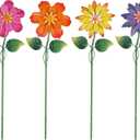 hogardeck Metal Flower Decorative Garden Stakes,4 Pcs 19" Outdoor Garden Decor with Shaking Flower Head Yard Stakes, Yard Art Spring Decorations for Patio Lawn (Pink & Yellow & Purple & Orange) (Colorful)