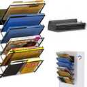 Magnetic File Holder, 6-Tier Foldable No Drilling Magnetic File Folder Holder, Space-Saving Black Magnetic Hanging File Organizer for Whiteboard, File Cabinets, Refrigerator, Office, Kitchen