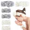 6PC Spa Headband and Wristband Set for Face Washing & Skincare - Soft Microfiber Makeup Headband with Wrist Bands for Women & Girls, Pink + White, Skincare Essentials(Grey+Beige)