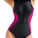 RIHOAS One Piece Swimsuit Women Athletic Racerback Bathing Suit Sport Tummy Control Surfing Zipper Modest Slimming Swimwear (Black, S)