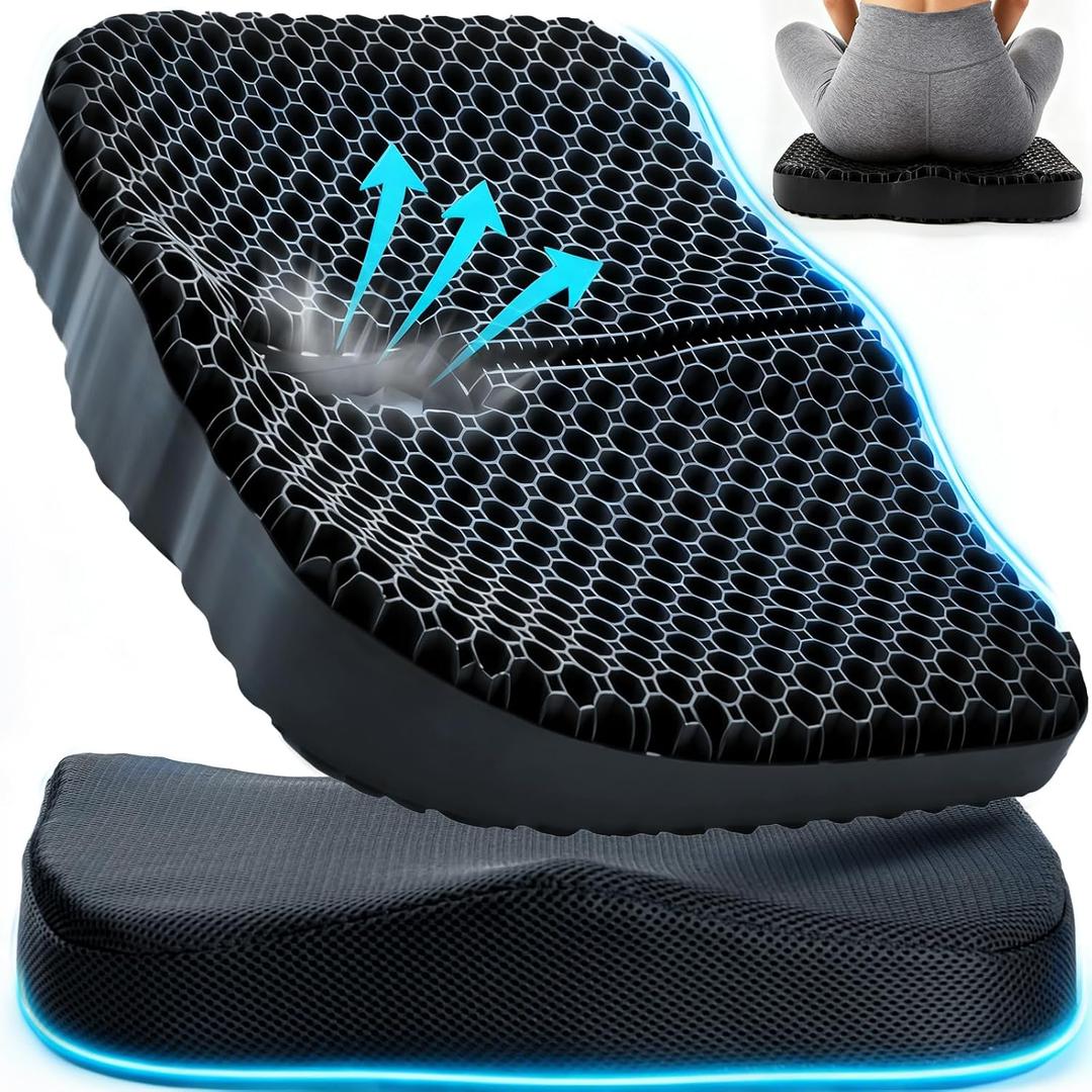 Gel Seat Cushion for Long Sitting, Gel Cushion for Pressure Relief, Soft & Breathable, Chair Cushion for Office Chair, Car, Wheelchair, Seat Cushion with Non-Slip Black Cover (1916.53.14in)