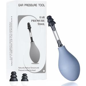 Ear Pressure Relief Device, Migraine Ear Pressure Relief Tool, Airplane Ear Pressure Relief Suction Device, Tinnitus Relief for Ringing Ears with 3 Sizes Earplugs (Grey, 1 Count (Pack of 1))
