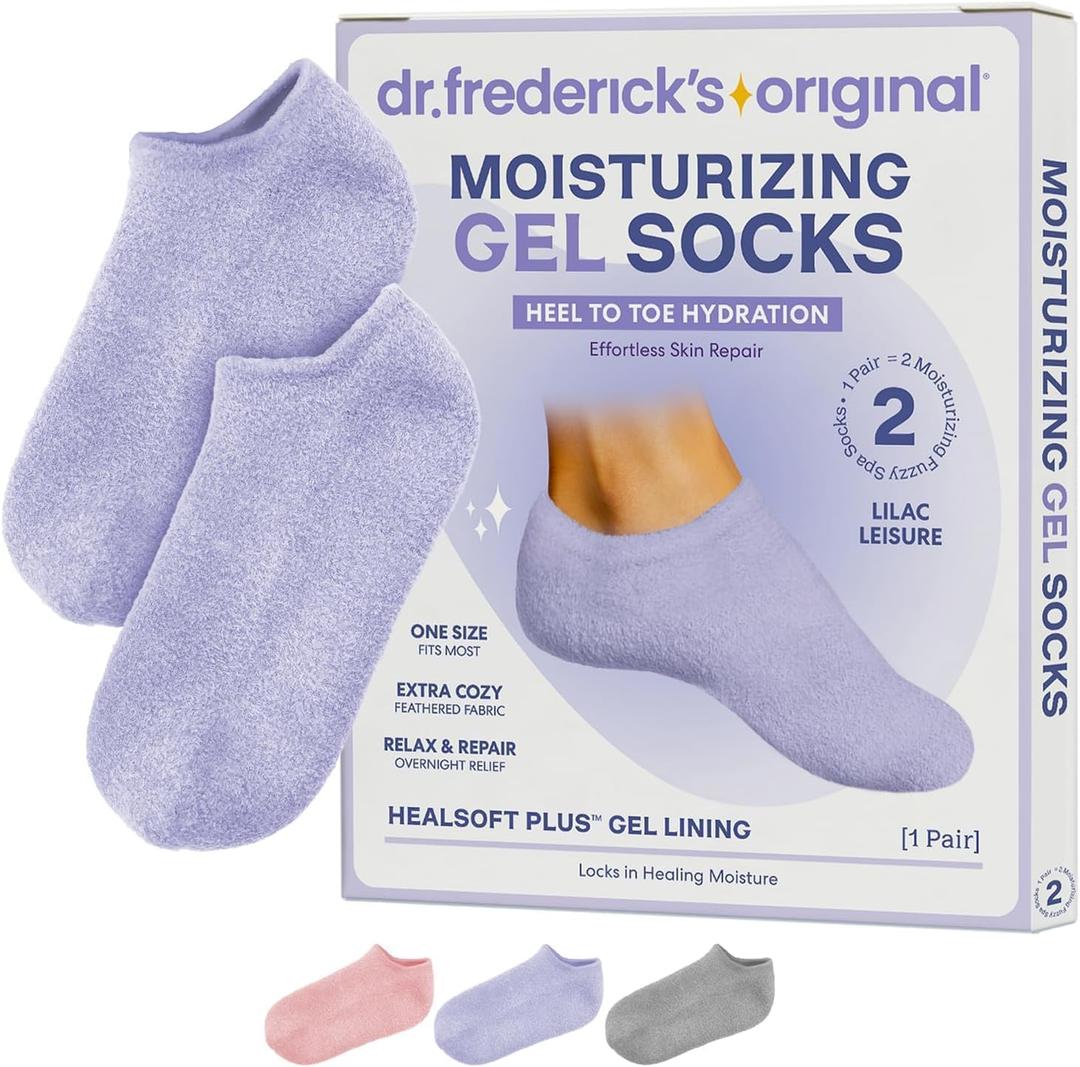 Dr. Fredericks Original Moisturizing Gel Socks for Men & Women  Dry Feet & Cracked Heel Treatment  Full Foot Gel Lining with Mango Butter, Shea Butter, Jojoba & Coconut Oil (Lilac Leisure)