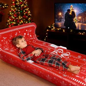 Chunful 71 x 39 Inch Christmas Red Inflatable Travel Bed Air Mattress Gift Large Size Snowflake Pattern Merry Christmas for Sleepovers for Xmas Movie Night