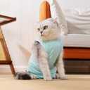 Cat Recovery Suit Breathable Post-Surgery Onesie for Male & Female Spay/Neuter, Light Green, M