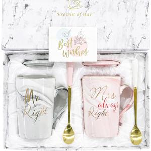 CLVJQ Mr and Mrs Gifts, Engagement Anniversary Wedding Gifts for Couple Newlyweds, Couple Mugs Set 14oz, Christmas Valentines Bridal Shower Presents for Bride Him Her (Type 3)