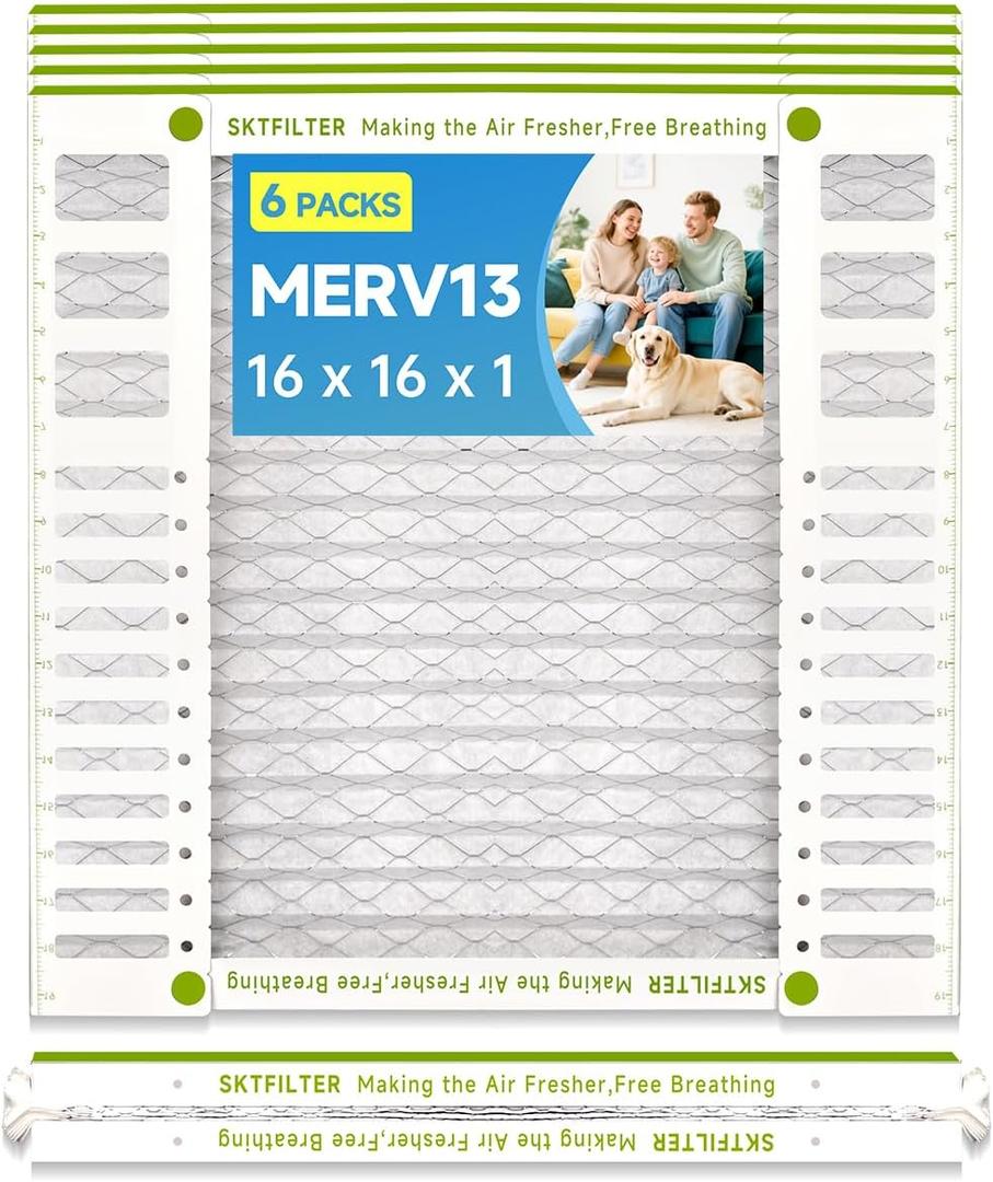 16x16x1 Air Filter AC Furnace MERV 13Comparable with MPR 1900 FPR 10 HVAC Air Condition cabin Vent Fan Electrostatic Pleated Actual Size 15.47 x 15.47 x 0.75 6 Packs