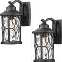 zeyu 2 Pack Patio Wall Light Fixture, 12 Inch Outdoor Modern Wall Lights, Die-Cast Aluminum, Black Finish with Water Ripple Glass, ZX48BWG-2PK BK