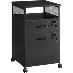 VASAGLE File Cabinet, Mobile Filing Cabinet with Wheels, 2 Lockable Drawers, Open Shelf, for A4, Letter Size, Hanging File Folders, Ink Black UOFC077B16, 17.3"d X 16.5"w X 27.2"h