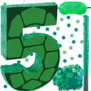 16 Inch Turtle Number 5 Pinata, Turtle Birthday Decorations, Turtle Theme Pinata with 16 Inch Stick Blindfold Confetti for Boy Girl Kids 5th Birthday Party Supplies(5th)