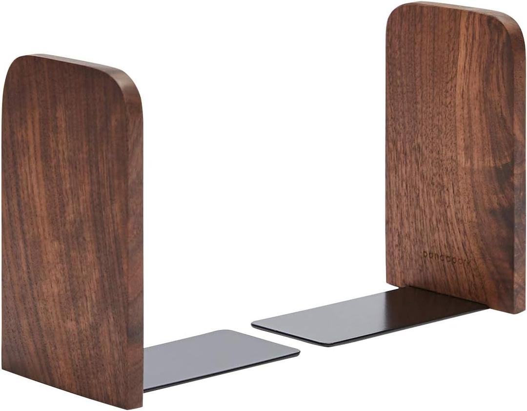 Pandapark Wood,Non-Skid Bookend for Shelves,Heavy Duty,Book Stand for CDs, 1 Pair (Black Walnut)