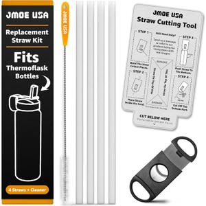 Jmoe USA Replacement Straws For Thermoflask Water Bottles | Fits 14, 16, 18, 24, 32, 40, 64 oz | BPA Free | Customizable Length With Measuring & Cutting Tool
