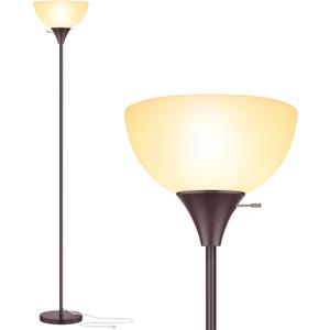 Coucrek Floor Lamp, LED Standing Lamps with White Plastic Shade, Corner Floor Lights for Living Room Bedroom, Rotary Switch, Bulb not Included, Brown