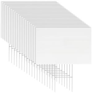 Newflager 20 Pack 17 x 12 Inches White Corrugated Plastic Yard Sign with Metal Stakes for Birthday, Real Estate Garage Sale Signs, Rent, Guidepost Decorations