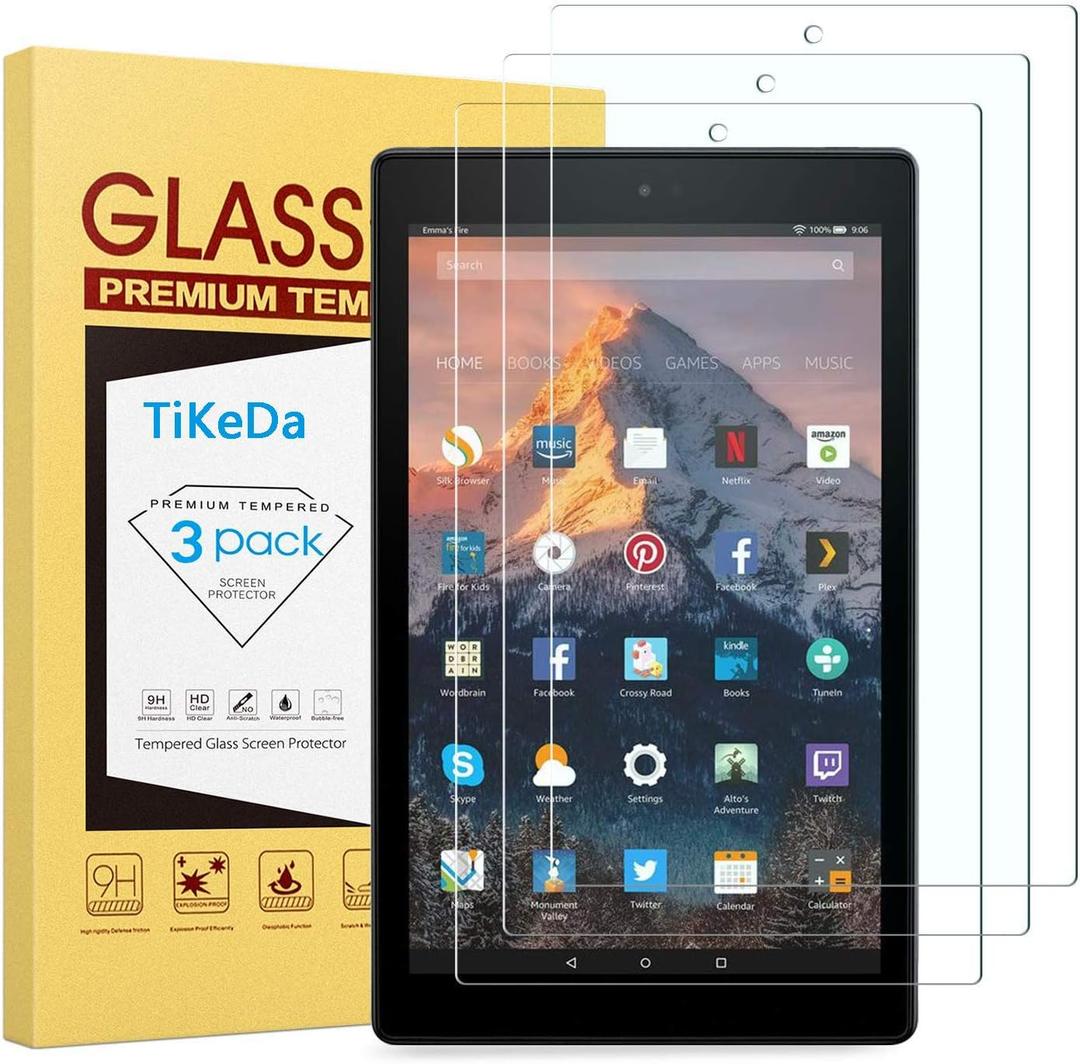(3 Pack) TiKeDa Screen Protector for Amazon Fire HD 10 2019 Tablet 10.1 inch (9th and 7th Generation, 2019 and 2017 Release) Tempered Glass Screen Protector Not fit Fire HD 10 2021 Version