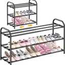 Hleelomi 3Tier Expandable Shoe Rack,Adjustable Shoe Shelf Storage Organizer Heavy Duty Metal Free Standing Shoe Rack for Entryway, Closet,Living Room,Dorm,Black