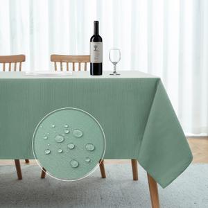 Softalker Damask Summer Rectangle Table Cloth - Geometric Line Thick Jacquard Table Covers Waterproof Stain Resistant Washable Tablecloth for Kitchen Party Outdoor Picnic (60 x 84 inch,Light Green)