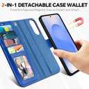 TUCCH Case Wallet for Galaxy S25 Edge, Removable [2 in 1] [Wireless Charging] Wrist Strap PU Leather Magnetic Stand RFID Blocking [4 Card Slots] Detachable Folio for Galaxy S25 Edge 6.7", Klein Blue