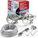 Strata Clothesline Outdoor Super Heavy Duty Kit - 150ft Galvanized Wire Silver PVC Coating, 6.5" Clothes line Pulley 2pcs, Metal Mini Winch Tightener 1pc, Plastic Spreader/Spacer 1pc & 2 Metal Hooks