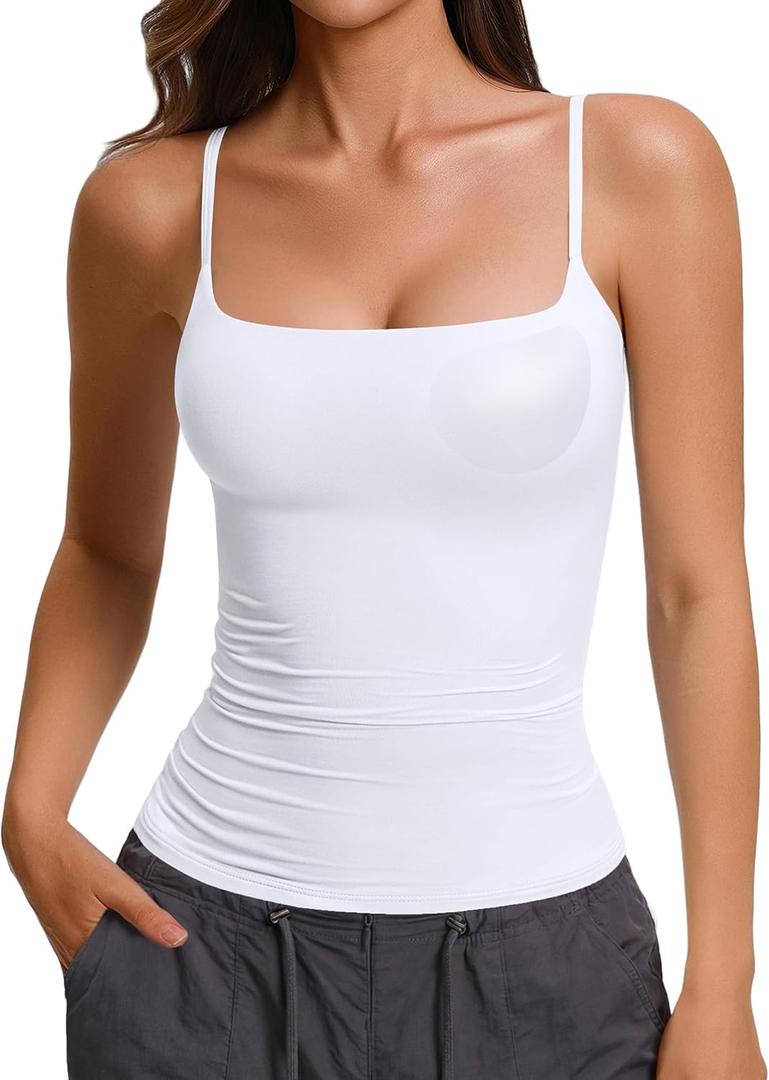 Avidlove Women's Padded Cami Tank Tops Double Lined Spaghetti Strap Built in Bra Shirts Slim Fitted Basic Camisole Top, XS