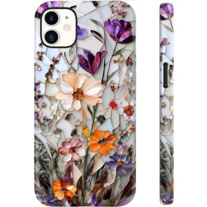 LUHOURI for iPhone 12 Mini Case,Wireless Charging Compatible,Dual-Layer - Soft Silicone Inner + Hard Outer Shell,Cute Wildflower Design,Protective Phone Cover for Women - Marble Pressed Flowers