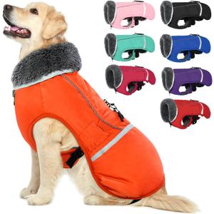 QBLEEV Warm Dog Coat Reflective Dog Jacket, Waterproof Dog Winter Coat Turtleneck Dog Clothes for Cold Weather, Thick Fleece Dog Snowsuit Christmas Dog Vest Pet Apparel for Small Medium Large Dogs M (Orange)