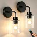 Epinl Battery Operated Black Wall Sconce Set of 2, Wireless Rechargeable Wall Lights with Remote Control, Dimmable Wall Lamp for Bedroom Living Room Hallway