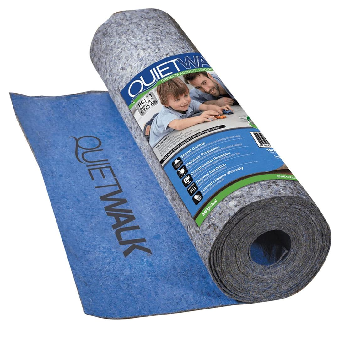 QuietWalk Laminate and Floating Wood Flooring Underlayment with Attached Vapor Barrier- Sound Reduction, Compression Resistant, Moisture Protection 3'Wx33'4" L Roll (Covers 100 sq. ft) QW100B1LT