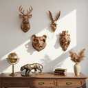 Bonteck Animal Head Wall Decor Animals Sculptures Gold Vintage Head Wall Art Hanging Decoration Home Decor Lightweight Statue for Living Room Bedroom Office 16 inchs Large (Deer+Rabbit)