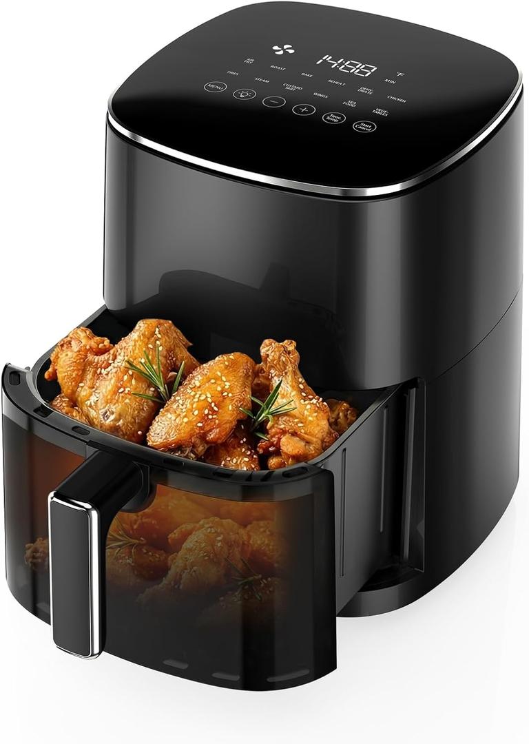 NEWBULIG Air Fryer, 6QT Square Airfryer with Visual Window, 400 Fast Heating Air Fryers Oven with Timer, Auto-Off, Non Toxic & Non Stick, Multiple 12 Modes for Roast, Bake, Dehydrate, Fry, Reheat