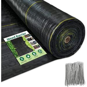 4ft x 300ft Durable Weed Barrier Fabric, 3.2oz Heavy-Duty Landscaping Fabric, Permeable Ground Cover for Garden, Lawn, and Outdoor Projects, Easy to Install, with 90 Staples