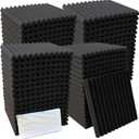 52 Pack Acoustic Foam Panel Wedge Studio Soundproofing Wall Tiles 12" X 12" X 1" (Black)