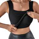 CHICME Womens U Neck Shapewear Built-in Bra Tank High Strechy Sleeveless Slim Fit Tops Camisole Workout Tops (Black, M)
