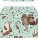 Cute Sea Otters Newborn Swaddle Blankets Beanie Hat Sets, Soft Otter Baby Stuff Blanket Swaddle Sack for Baby Shower Infant Boy and Girl Gift
