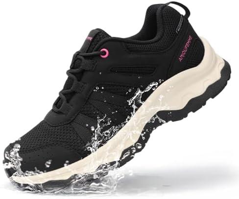 ANJOUFEMME Women's Waterproof Hiking Shoes Non Slip Sneakers Lightweight Tennis Shoes for Work Walking Running Trekking Trail Shoes Size 7,5