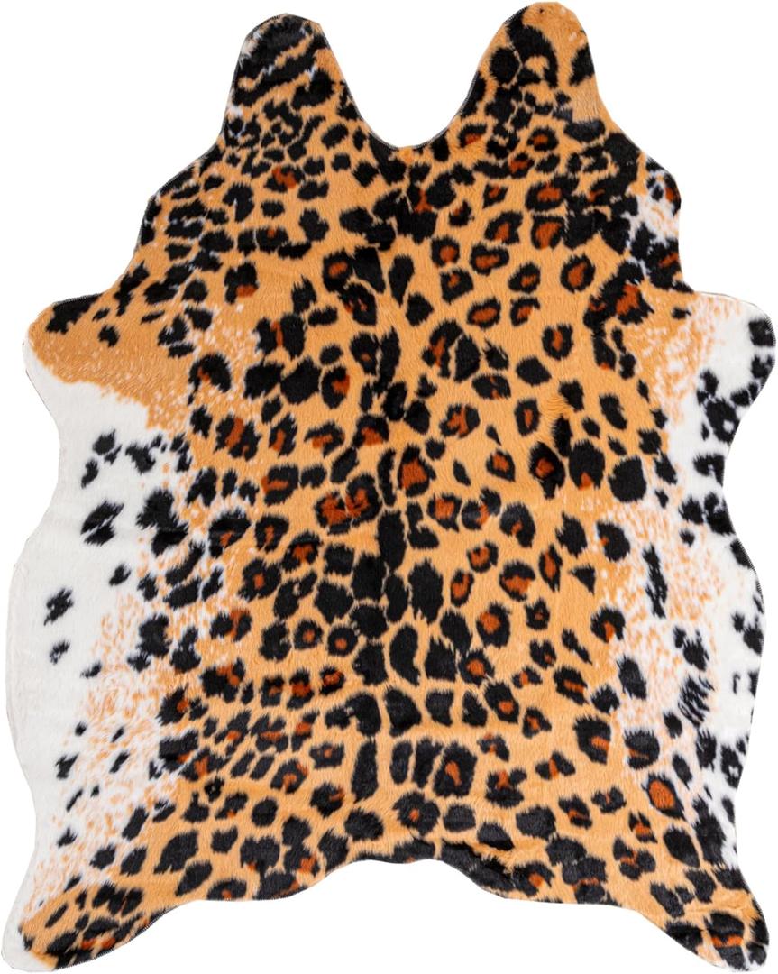 Orange Cheetah Print Rug, Leopard Rug Faux Cowhide Animal Skin Fur Hide Cheetah Area Rug Carpet for Living Room Bedroom Western Decor 6.7 x 5.2ft
