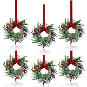 6Pcs Christmas Wreath, 10 Inch Mini Wreaths for Kitchen Cabinets, Christmas Door Wreath, Small Christmas Wreath for Fireplace Window Farmhouse Indoor Home Decorations