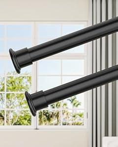 Tension Curtain Rod by EZFurni, 2 Sets 42-123 Inches, Heavy Duty Tension Rods for Windows, No Drilling Adjustable Curtain Rod for Patio, Hold Up Blackout Curtains and Non Slip, Black