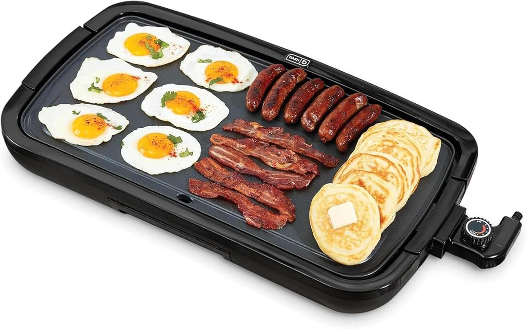 DASH Deluxe Everyday Electric Griddle with Dishwasher Safe Removable Nonstick Cooking Plate for Pancakes, Burgers, Eggs and more, Includes Drip Tray + Recipe Book, 20 x 10.5, 1500-Watt - Black